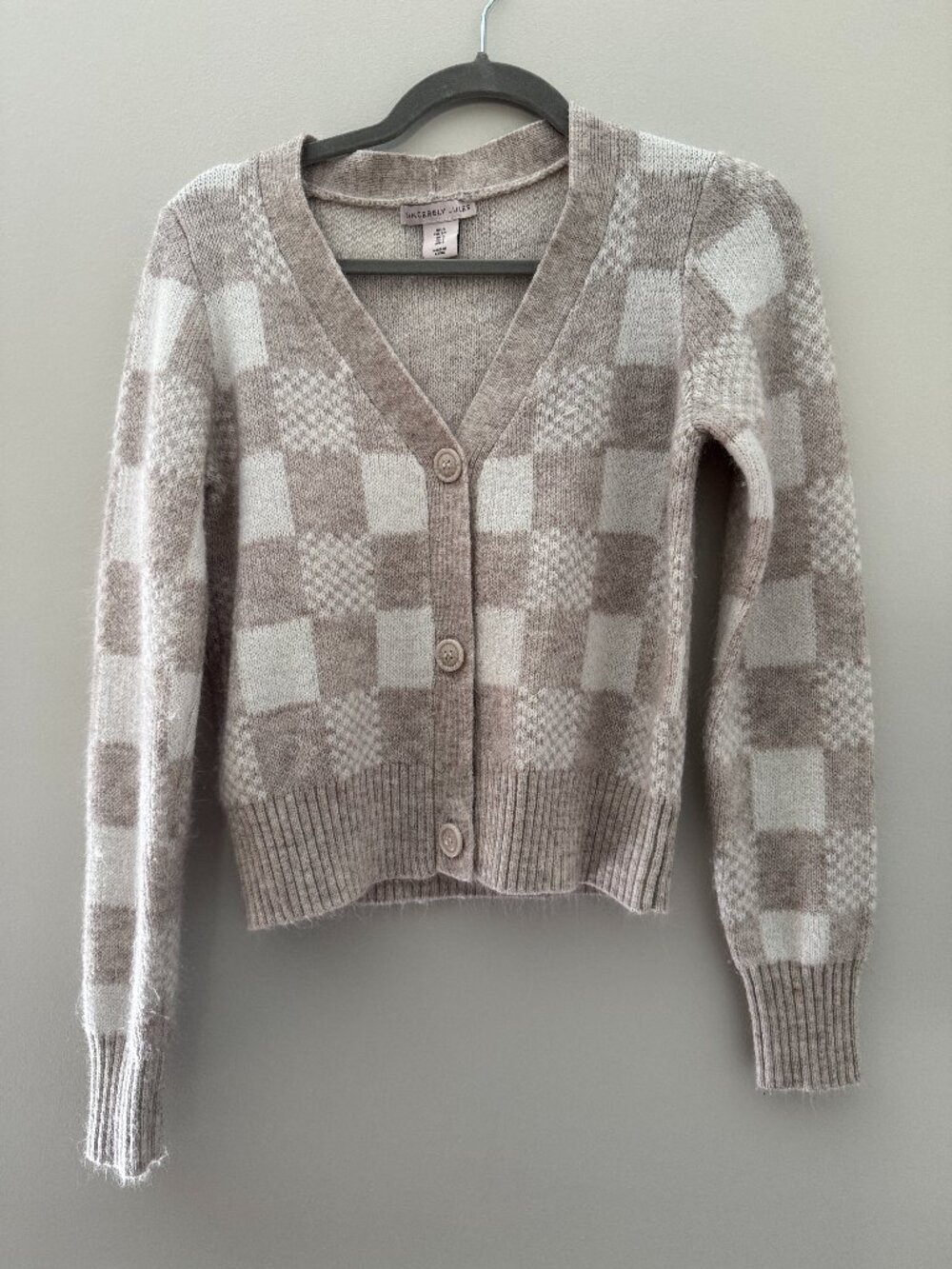 Sincerely Jules Taupe Checkered Cardigan Size S